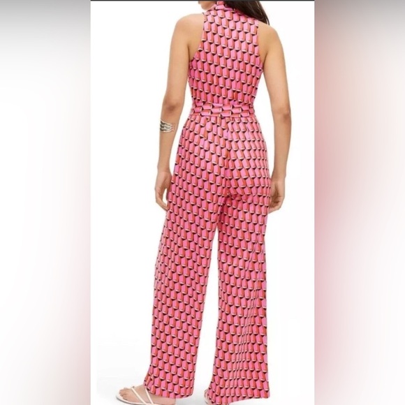 Diane Von Furstenberg Target Collared Sleeveless Pink Geo Jumpsuit Size Med. - Picture 2 of 9